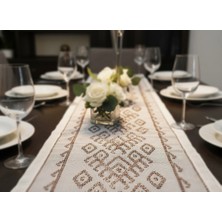 Muguetarts %100 El Yapımı Bakır Tel Işlemeli Masa Örtüsü Runner – Ankara Tül Tel Kırma Sanatı 142X33 cm