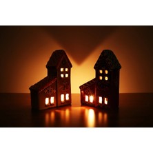%100 El Yapımı Seramik Mum Evleri, Ev ve Bahçe Dekorasyonu, 17X12X6 cm (Adet)