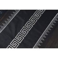 Muguetarts %100 El Yapımı Lüks Masa Örtüsü - Gümüş Tel Işlemeli Siyah Ankara Tül Runner 120X35CM