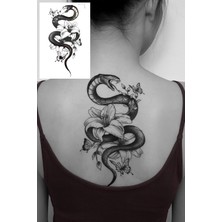 Tattoo Gerçekci Dövme Yılan Çiçek ve Kelebek Desenli Dövme Etiket Kadın Erkek Kol Bacak