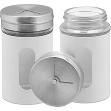 Royal Rain Store Home 2'li Ayarlanabilir Metal Gövdeli Cam Tuzluk ve Baharatlık Seti - Şık ve Dayanıklı Tasarım, Mutfakta Pratik Kullanım (Beyaz, 5 Cm)