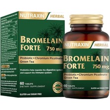 Royal Rain Store Bromelain Forte – 750 Mg Bromelain, Yeşil Çay Ekstresi, Krom ve Probiyotik Içeren Sindirim ve Bağışıklık Destek Tableti – 60 Tablet – Alerjen Içermez