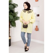 SVS Yaka Nakışlı Tesettür Tunik Sarı