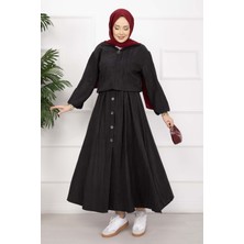 Ums Bomber Ceket & Düğmeli Etek Takım Siyah