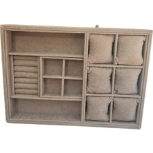 Sütlü Kahve Renkli Süet Tabla Kolye ve Yüzük Düzenleyici, Gözlük Saklama