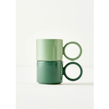 Bella Maison Arcana 2'li Set Kulplu Yeşil Seramik Espresso Bardak Desensiz 184 Cc
