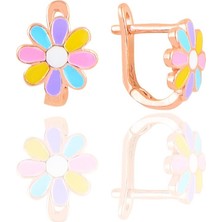 Söğütlü Silver Gümüş 925 Ayar Rose Renkli Mineli Papatya Klipsli Küpe Çiçek Temalı