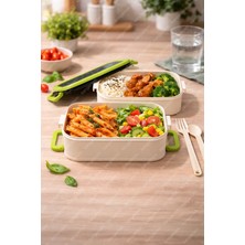 2 Katlı Taşınabilir Yemek Kabı Lunch Box Diyet Beslenme Kutusu Saklama Kabı Çatal Kaşıklı Sefer Tası