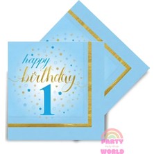 Party World 🎉 20'li Küçük Yıldızlar 1 Yaş Mavi Peçete 🎉