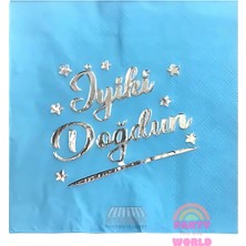 Party World 🎉 Iyi Ki Doğdun Yaldızlı Peçete Mavi – 16 Adet 🎉