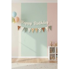 Party World Krem Happy Birthday Banner Flama Seti Doğum Günü Süsü