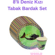 Party World 8’li Deniz Kızı Temalı Karton Tabak Bardak Seti – Doğum Günü ve Parti Seti