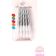 Party World Gümüş Burgulu Mum – 10’lu Paket (7.5 Cm)