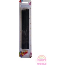 Party World Siyah Uzun Ince Pasta Mumu – 6'lı Set (20 Cm)