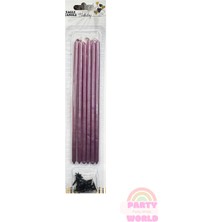 Party World Pembe Uzun Ince Pasta Mumu – 6'lı Set (20 Cm)