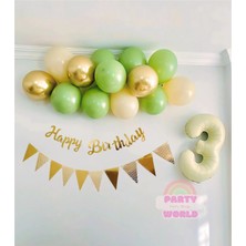 Party World 3 Yaş Küf Yeşili Zincir Balon Süsleme Seti