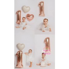 Party World 1 Yaş Rosegold Folyo Balon Seti – 1 Yaş Balon ve 2 Adet Kalp Balon