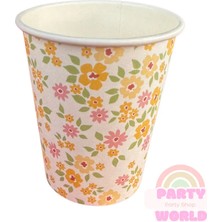 Party World Papatya Çiçekli 8'li Karton Bardak 8 Oz (240 Ml) Varyantlı Renk Seçenekleriyle!