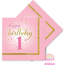 Party World 🎉 20'li Küçük Yıldızlar 1 Yaş Pembe Peçete 🎉