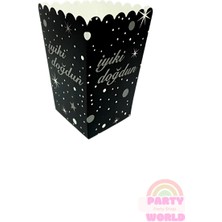 Party World 8'li Siyah Gold "iyi Ki Doğdun" Yazılı Mısır Kutusu – Karton