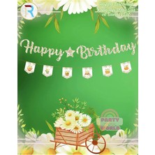 Party World Happy Birthday Papatya Banner + Bayrak 2 Li Süsleme Seti