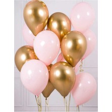 Party World 12'lu Pembe-Gold Krom Uçan Balon Seti Parlak Krom Balonlar (12 Inç)