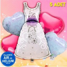 Party World "gelin-Balonu 5'li Set | 70X47 cm Dev Gelin Balon + 4 Adet Kalp Folyo Balon