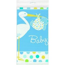 Party World Baby Boy Stork Masa Örtüsü Mavi Leylek Temalı (137 x 275 Cm)