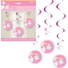 Party World Baby Shower Pembe Kız 3 Lü Sarkıt Tavan Süsü