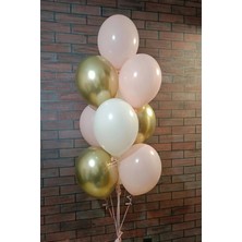Party World 10'lu Pembe-Gold Krom Uçan Balon Seti Parlak Krom Balonlar (12 Inç)