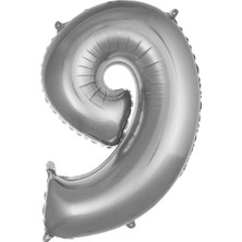 Party World 34 Inç Gümüş Rakam Folyo Balon 0'dan 9'a Kadar Seçenekli