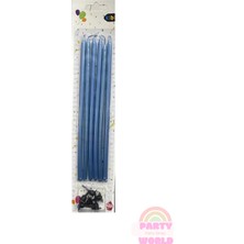 Party World Mavi Uzun Ince Pasta Mumu – 6'lı Set (20 Cm)
