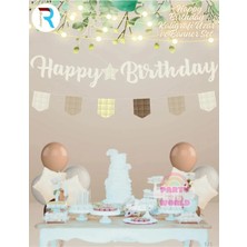 Party World Happy Birthday Karamel Kaligrafik Banner + Bayrak 2 Li Süsleme Seti