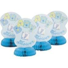 Party World Baby Shower Erkek Mavi Masa Orta Süsü 4 Lü Paket