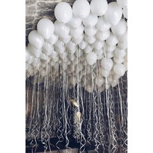 Party World 50'li Ipli Pastel Beyaz Lateks Balon Seti 12 Inç