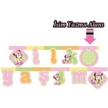 Party World Ilk Yaşım Minnie Mouse Pembe Temalı Banner Yazı (1 Adet)