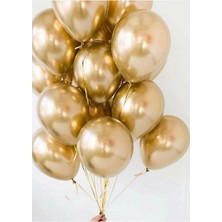 Party World 10'lu Gold Krom Uçan Balon Seti Parlak Krom Balonlar (12 Inç)