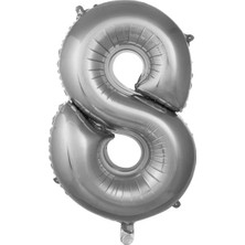 Party World 34 Inç Gümüş Rakam Folyo Balon 0'dan 9'a Kadar Seçenekli