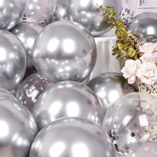 Party World 10’lu Krom & Konfetili Balon Seti – Renk Seçenekli