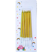 Party World 6'lı Ince Uzun Doğum Günü Pasta Mumu 13 cm (Gold / Gümüş / Kırmızı)