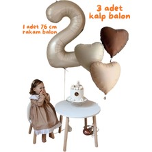 Party World Pastel 2 Yaş Krem Renk Folyo Balon 3 Adet Kahverengi Tonları Kalp Folyo Balon Set