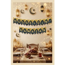 Party World Hosgeldin Ramazan Yazisi Banner Yesil Gold Ramazan Dekorasyon Susu