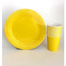 Party World 8'li Karton Tabak & Bardak Seti – Düz Renk | Doğum Günü ve Parti Seti