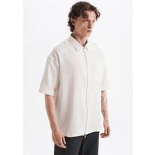 Danger Erkek Lilyum Keten Fermuarlı Cepli Gömlek Ekru