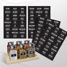 Royal Rain Store Baharatlık Etiketleri - Kendinden Yapışkanlı - 108 Adet - Çıkartma Baharat Etiketleri - Suya Dayanıklı - Siyah Baharat Kutuları Etiketleri