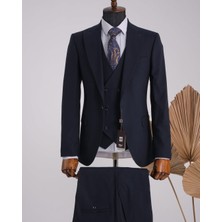 Taxi Giyim Üçlü Takım Elbise - Kristal Kumaş - Lacivert - TG3KL1