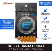 Ferox Fuel Tabs / Yakıt Tasarrufu / Motor ve Turbo Koruyucu / Enjektör Temizleme / Benzin & Dizel / 1 Adet Tablet = 75 Litre  / 10 Adet Tablet