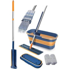 Royal Rain Store Sıkmalı Mop ve Tekerlekli Katlanabilir Kova Seti 1 Adet Yedek Mop Hediyeli Lüks Mop Seti Silikon Kova Temizlik Seti Büro Ofis Ev