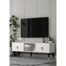 Cantek Dizayn TV1385-1385-TV150-1 Tv Sehpası Beyaz-Siyah-Altın