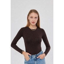 Irmak Kerekli Bisiklet Yaka Uzun Kol Badi Viskon Likralı Body 101 Kahverengi